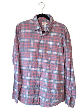 Faherty Vintage-Inspired Red and Blue Plaid Button-Down Shirt Size L